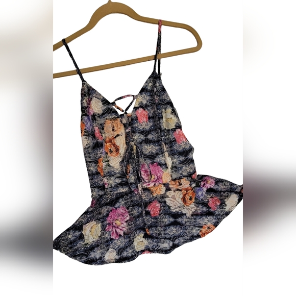 Venus Multi Floral Ruffled Camisole With Tie & Spaghetti Straps Size M - Picture 6 of 13